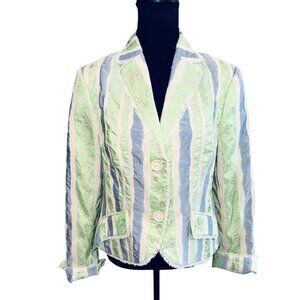 Vintage Y2K Earl Rutenberg Collection Striped Pastel Green Blue Blazer Jacket L